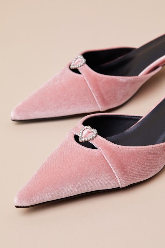 Ambersen Dusty Rose Velvet Pointed-Toe Kitten Heel Pumps