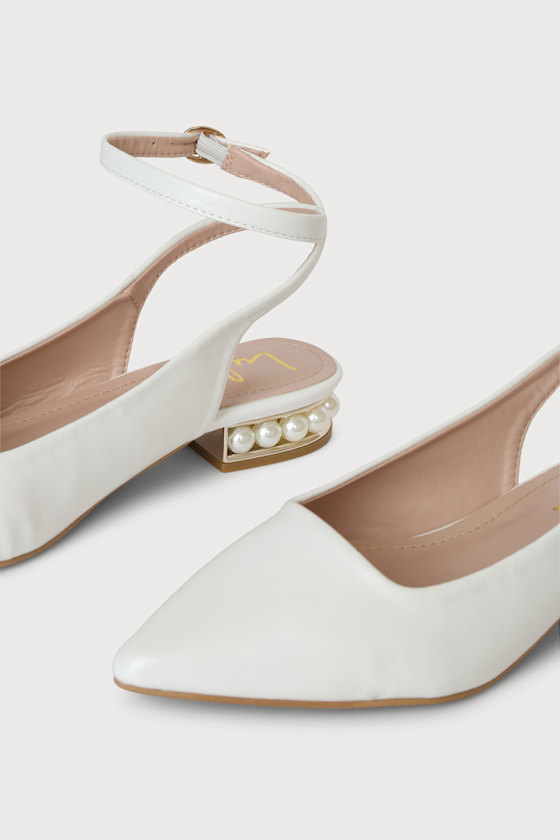 Flayna White Slingback Pearl Ankle Strap Flats