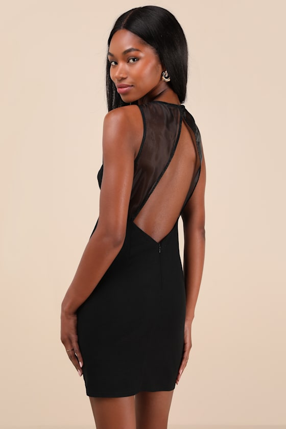 Magalie Black Backless Boat Neck Mini Dress