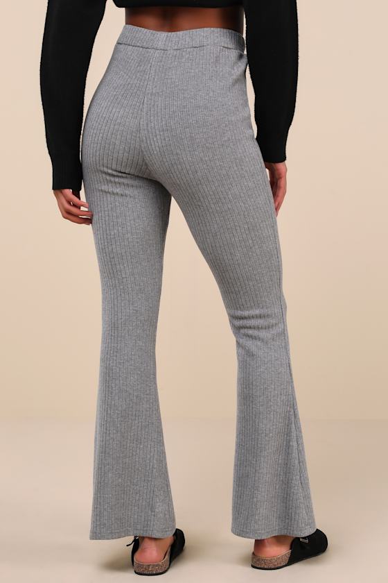 Unmatched Comfort Heather Grey Ribbed Knit Flare Pants