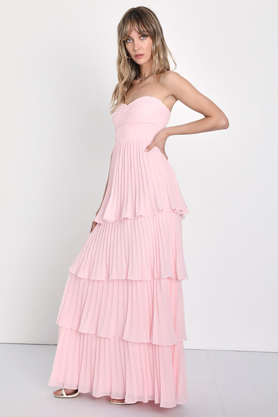 Seriously Sensational Light Pink Strapless Tiered Maxi Dress