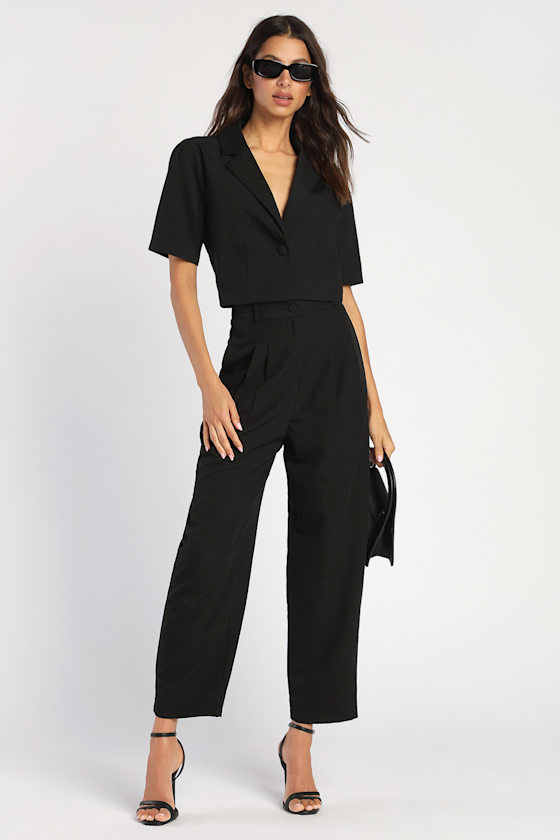 Posh Company Black Cropped Short Sleeve Blazer