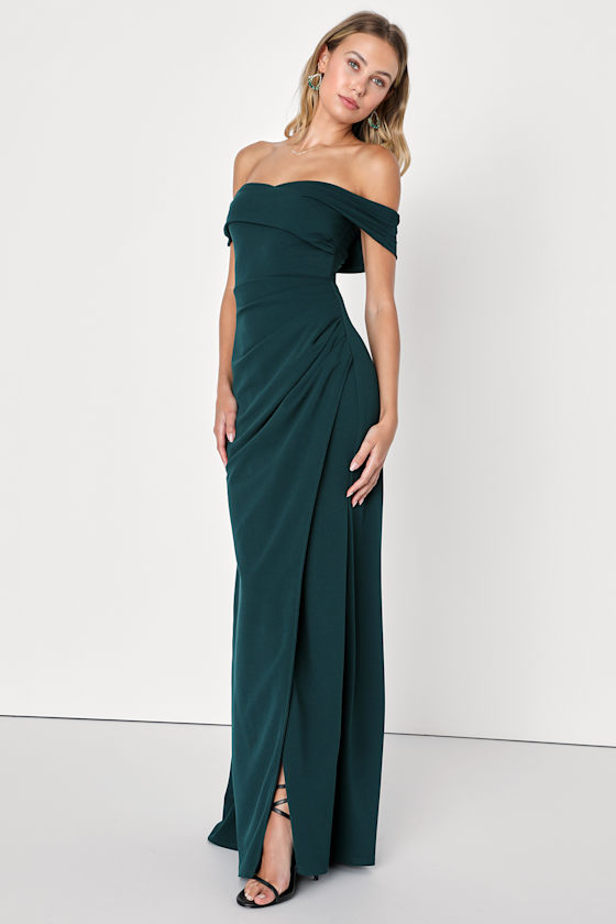 High-Class Presence Emerald Green Off-the-Shoulder Maxi Dress