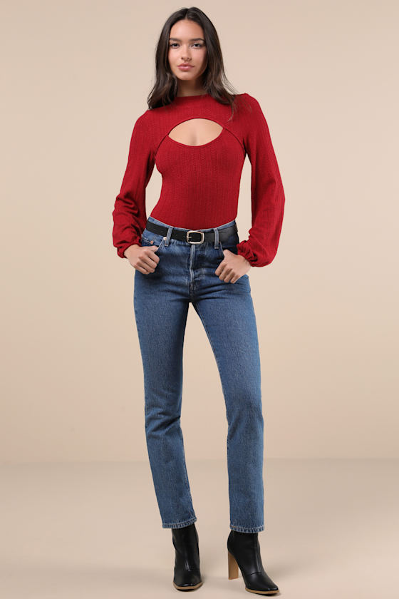 Simply Ideal Red Cutout Long Sleeve Top