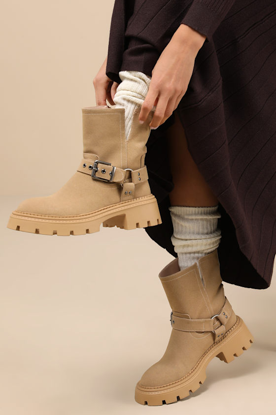 Rylander Sand Suede Moto Ankle Boots