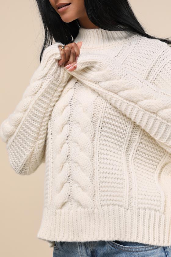 Timeless Warmth Ivory Cable Knit Pullover Sweater