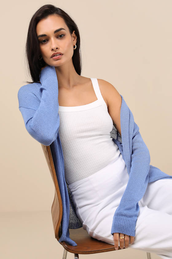 Clean Aesthetic Blue Knit Cardigan Sweater