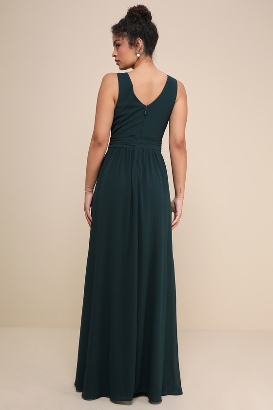 Thoughts of Hue Emerald Green Surplice Maxi Dress