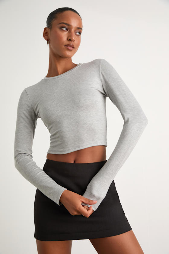 Begin with the Basics Heather Grey Long Sleeve Crop Top