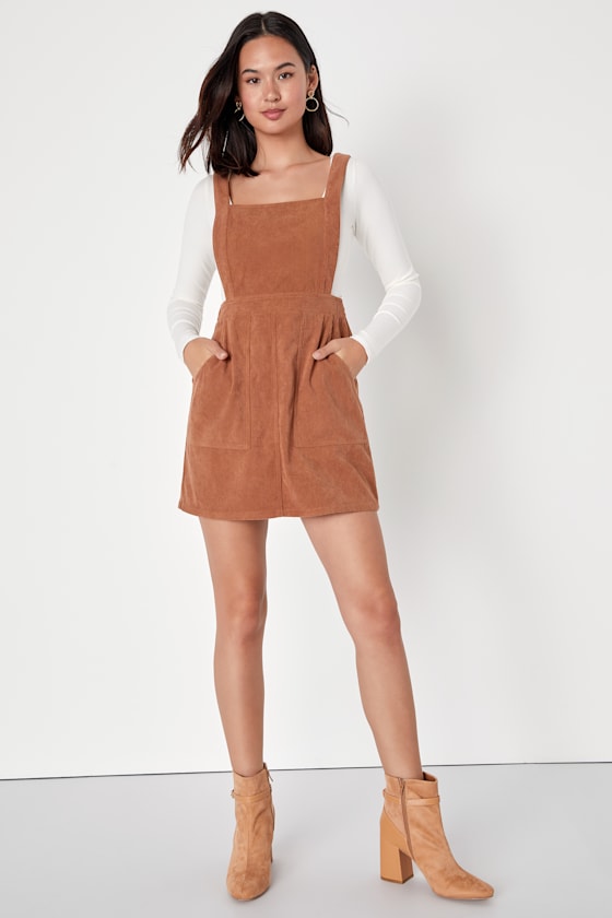 Embracing Autumn Brown Corduroy Pinafore Mini Dress