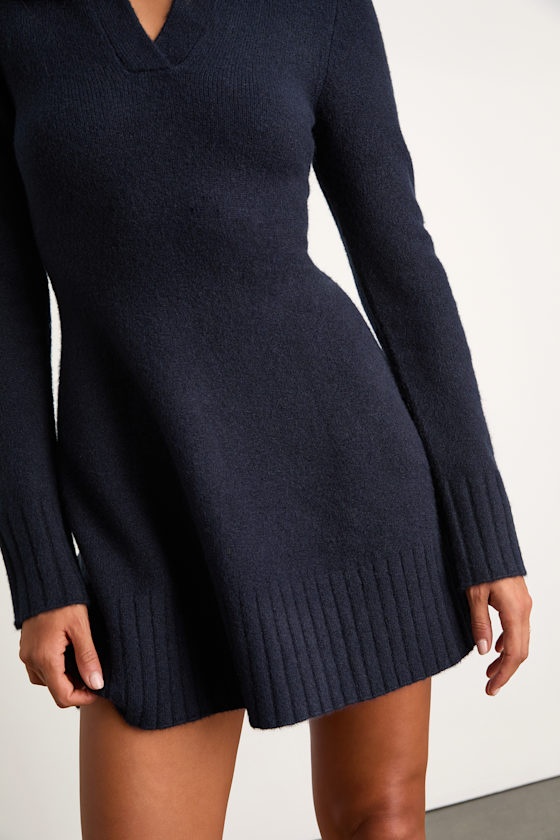 Soft Serenity Navy Collared Sweater Mini Dress
