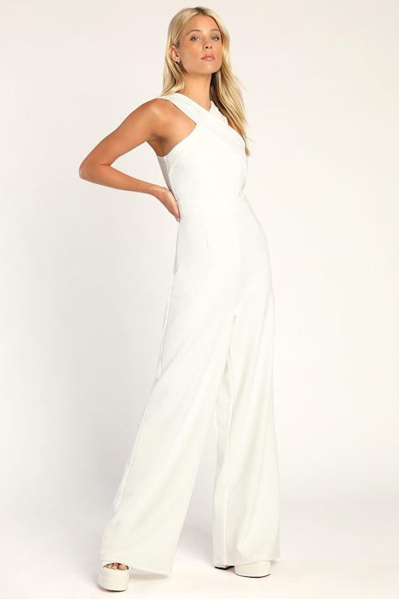 Criss-Cross Your Mind White Cross-Front Wide-Leg Jumpsuit