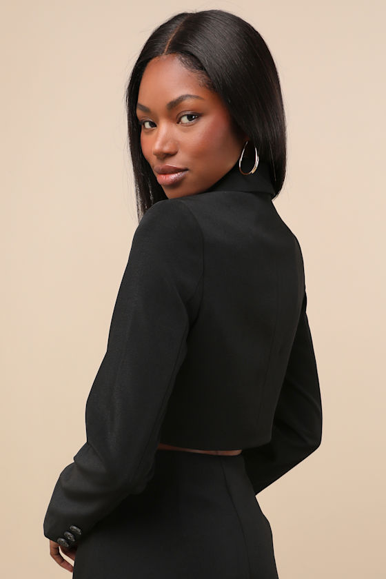 Suit 'Em Up Black Double-Breasted Cropped Blazer