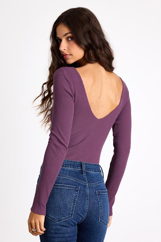 Easygoing Chic Purple Long Sleeve Bodysuit
