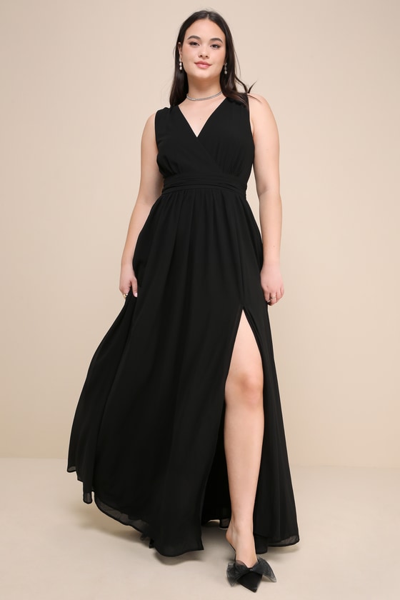 Thoughts of Hue Black Surplice Maxi Dress