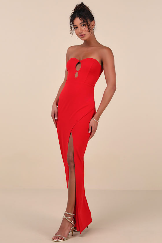 Kaori Red Cutout Strapless Tulip Maxi Dress