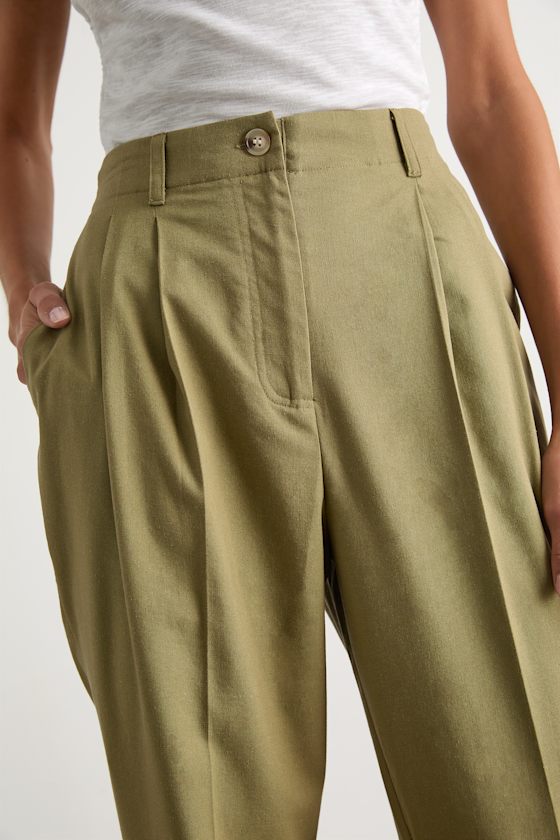 Sophisticated Company Olive Linen Straight Leg Trousers