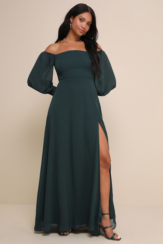 Feel the Romance Emerald Green Off-the-Shoulder Maxi Dress