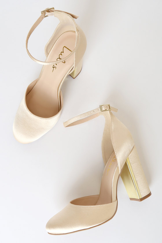 Laura Champagne Satin Ankle Strap Heels