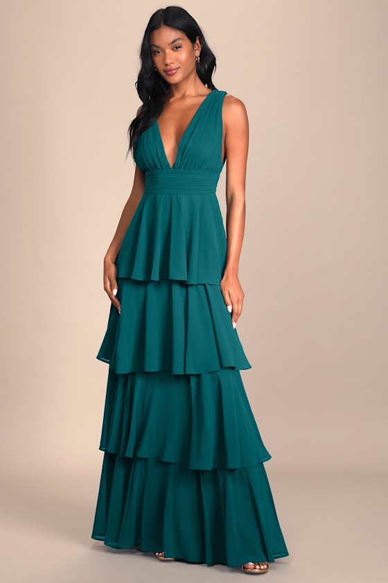 Amazing Evening Hunter Green Tiered Maxi Dress