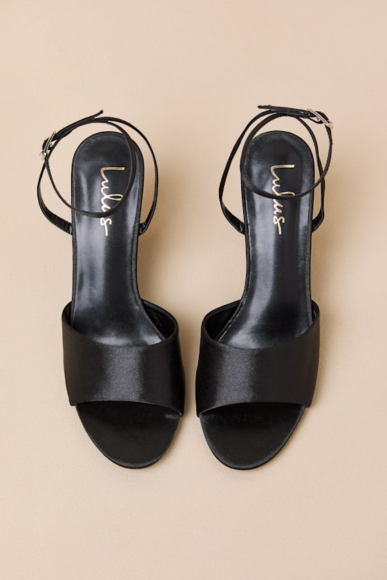 Chiarina Black Satin Ankle Strap Wedge Sandals