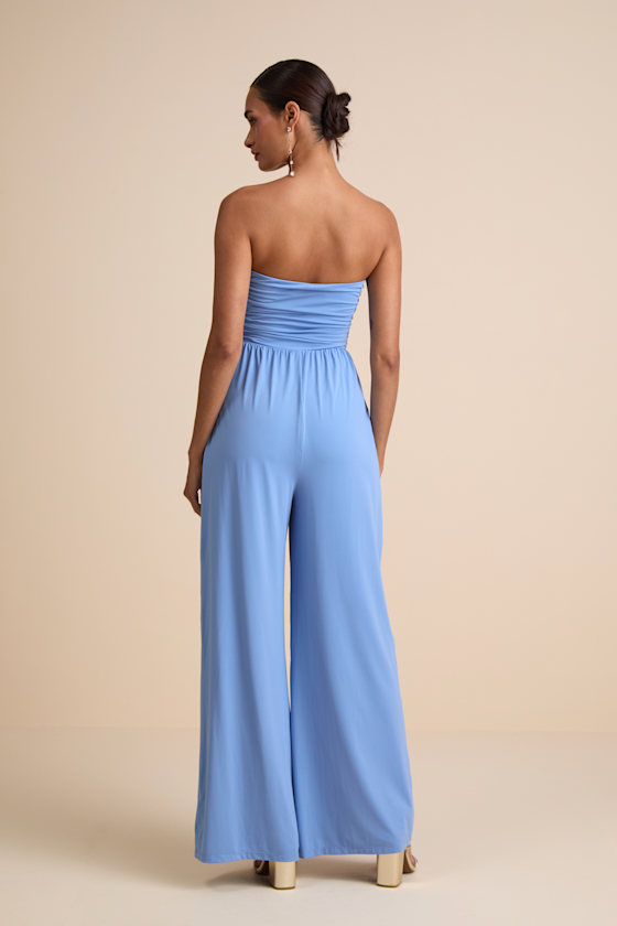 Avietta Light Blue Cutout U-Bar Strapless Jumpsuit
