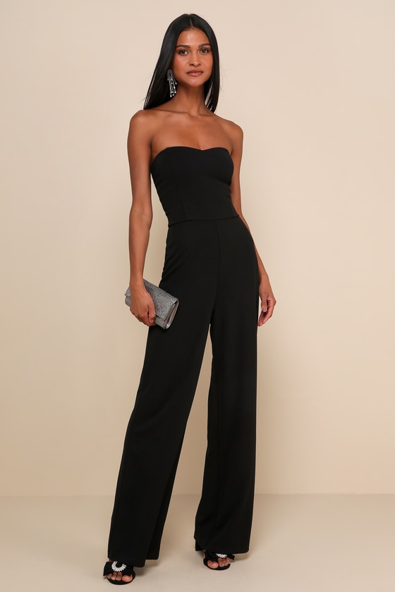 Edith Black Strapless Wide-Leg Jumpsuit