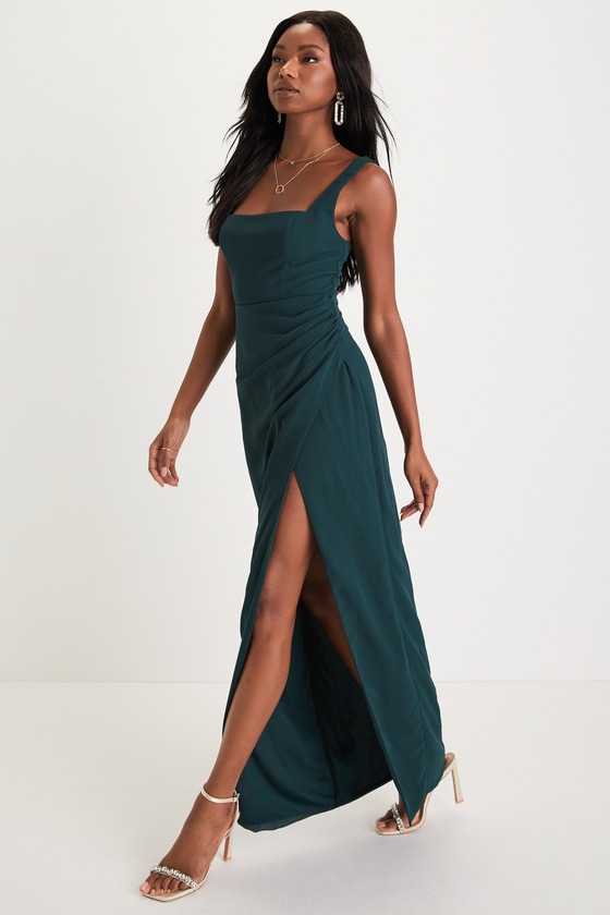 Glamorous Disposition Emerald Green Ruched Maxi Dress