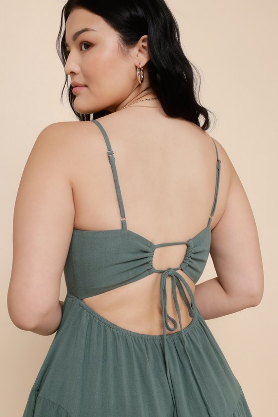 Make a Day of It Green Cutout Tiered Mini Dress