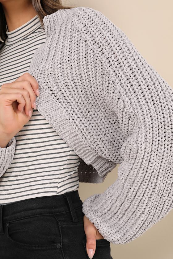 Cuddly Approach Grey Chenille Ribbed Knit Shrug Sweater