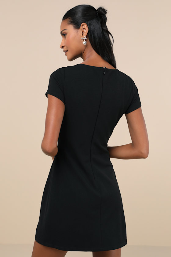 Endearing Sparkle Black Rhinestone Bow Mini Dress