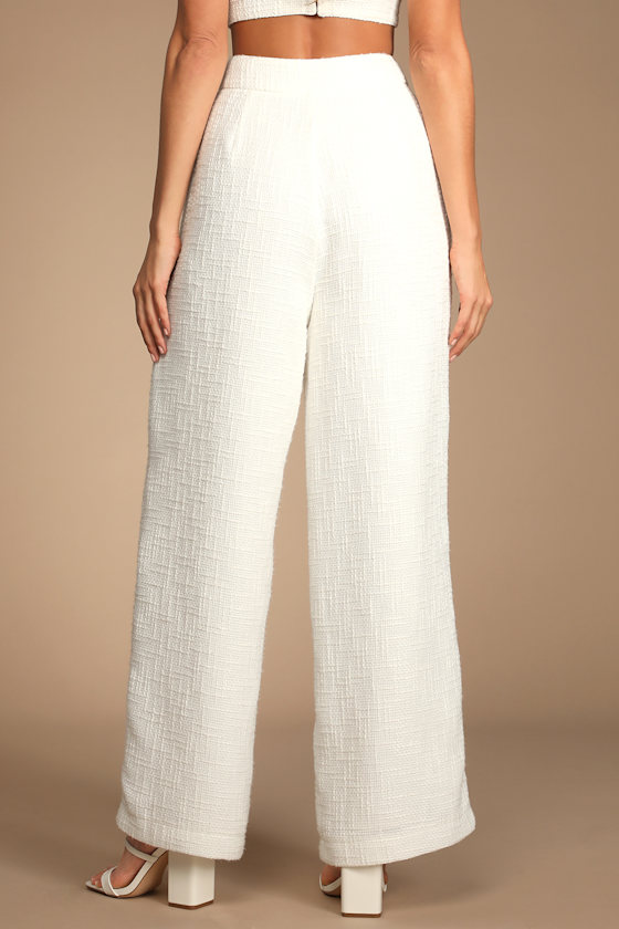 Chic and Sophisticated Ivory Tweed Wide-Leg Pants