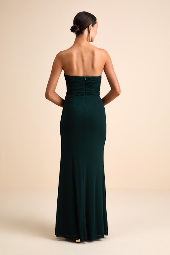 Epitome of Allure Emerald Green Strapless Ruched Tulip Maxi Dres