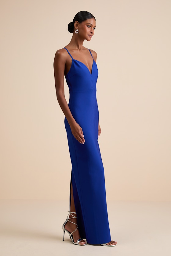 Hadrina Cobalt Blue Ponte Knit Column Maxi Dress