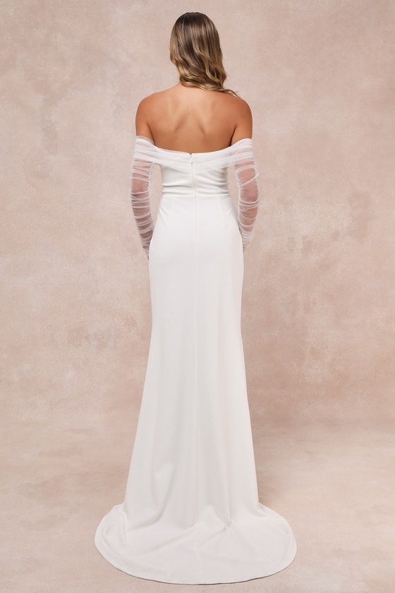 Beautifully Beloved White Mesh Off-the-Shoulder Maxi Dress