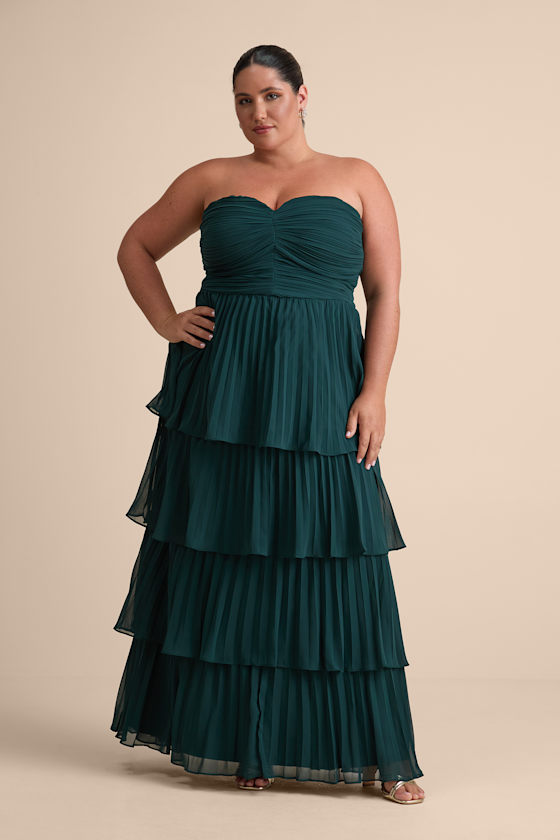 Seriously Sensational Emerald Strapless Tiered Maxi Dress