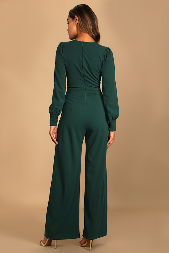Celebrating Romance Emerald Green Long Sleeve Wide-Leg Jumpsuit