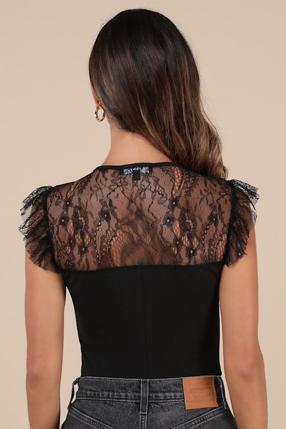 Coveted Crush Black Lace Tie-Neck Bodysuit