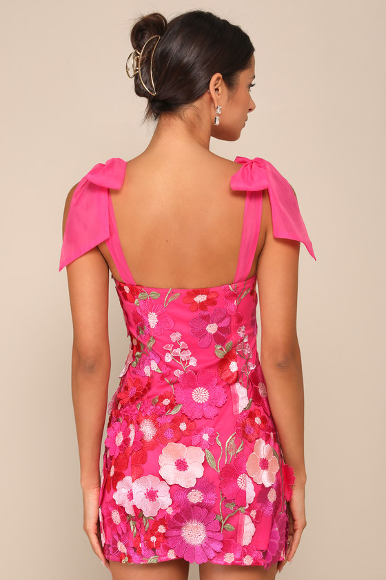 Emphatically Adorable Hot Pink Floral Tie-Strap Mini Dress