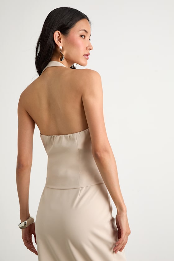 Virginia Beige Halter Belted Vest Top