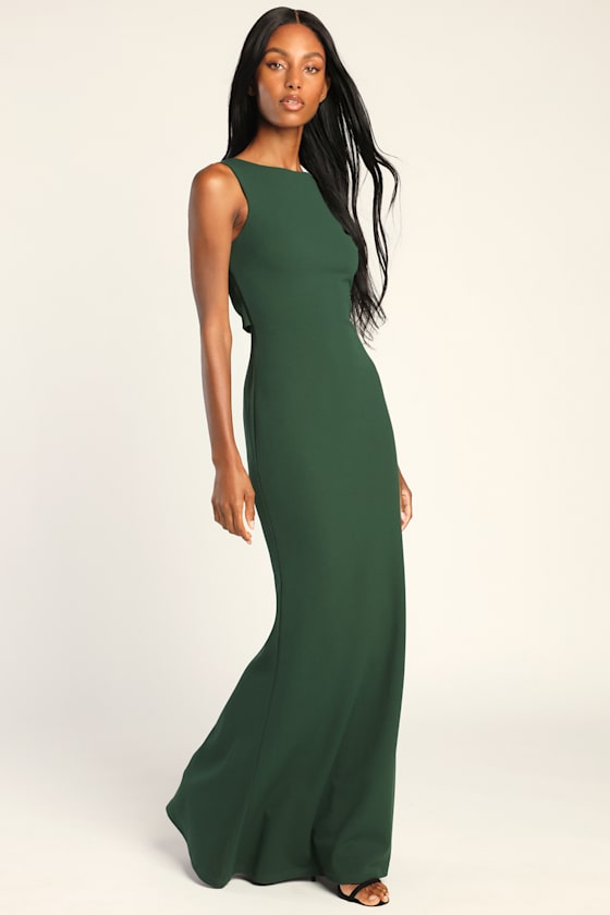 Love In Your Eyes Hunter Green Knotted Mermaid Maxi Dress