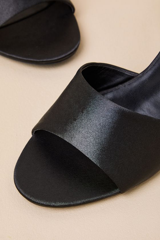 Chiarina Black Satin Ankle Strap Wedge Sandals