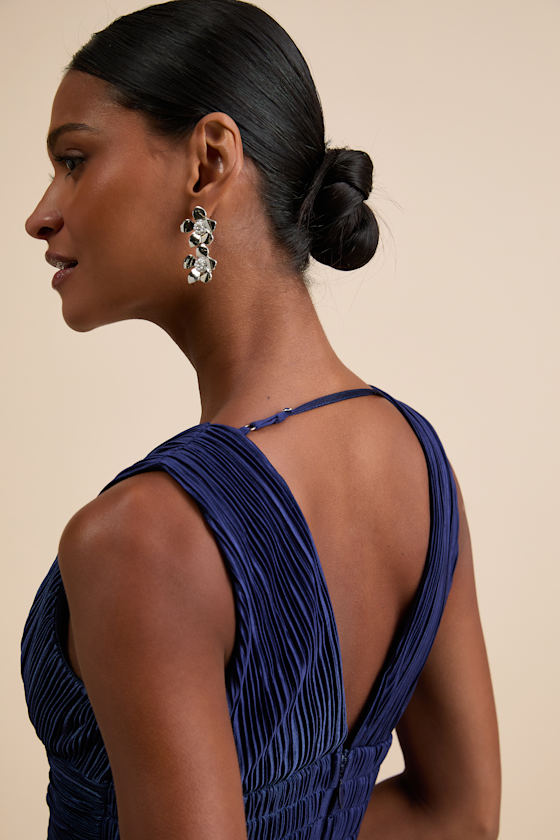 Melitta Navy Blue Plisse Sash Maxi Dress