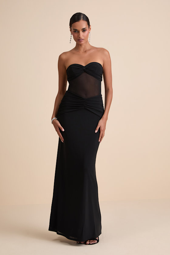 Ursella Black Mesh Strapless Maxi Dress
