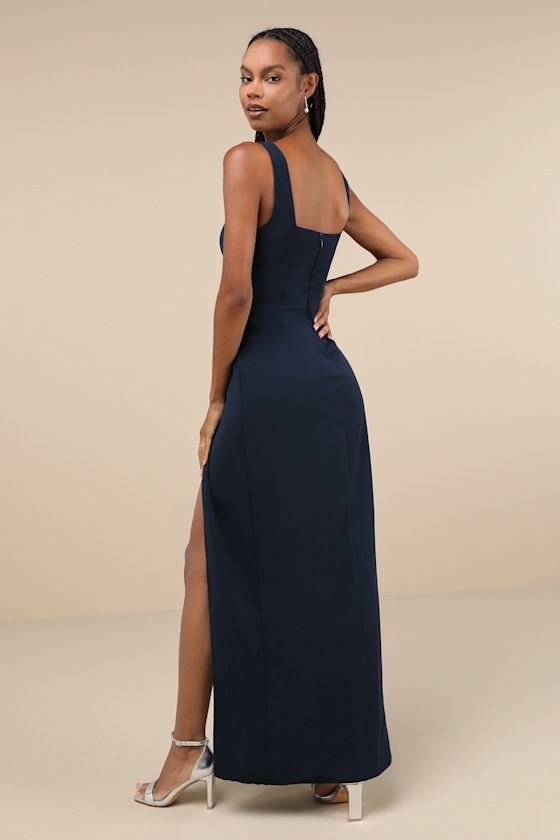 Glamorous Disposition Navy Ruched Maxi Dress