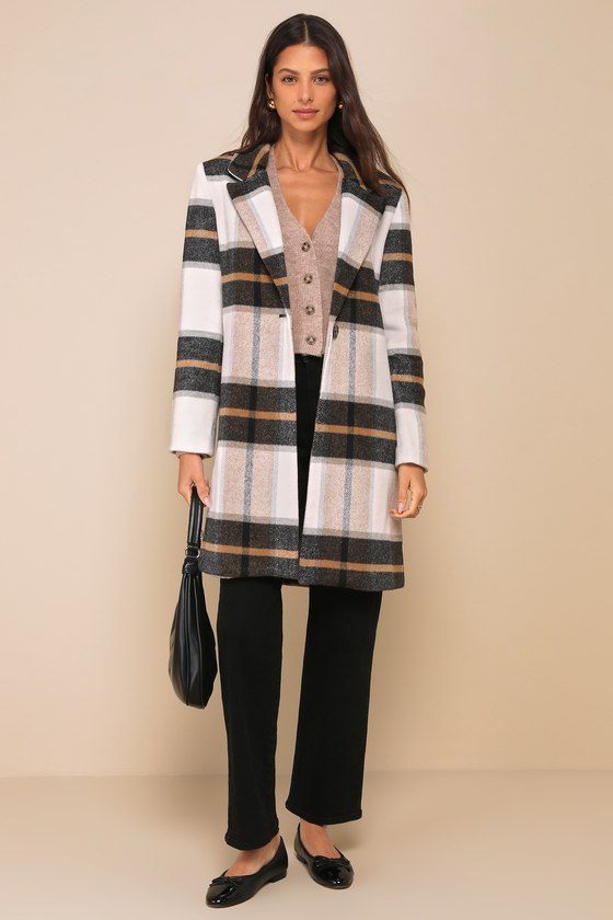 Cher Ivory Plaid Brushed Coat