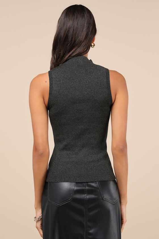 Seasonal Sophistication Black Ribbed Mock Neck Sweater Tank Top