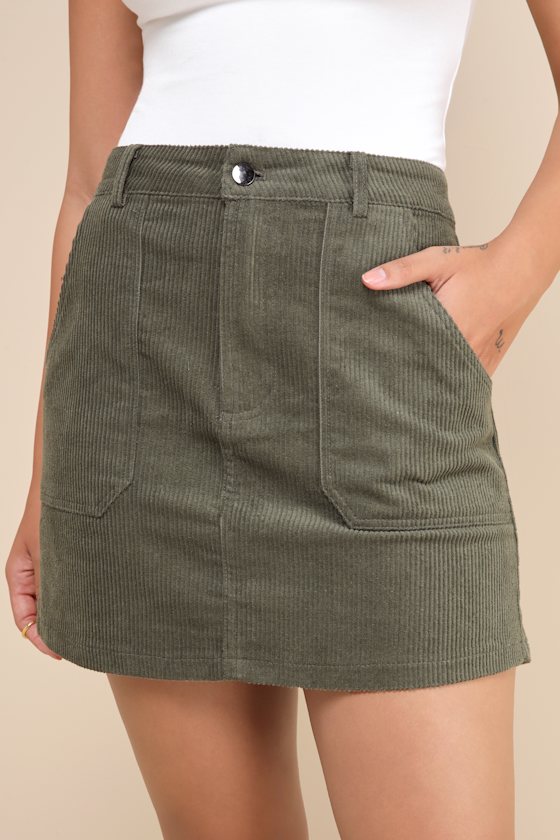 Excellent Charm Olive Green Corduroy Mini Skirt