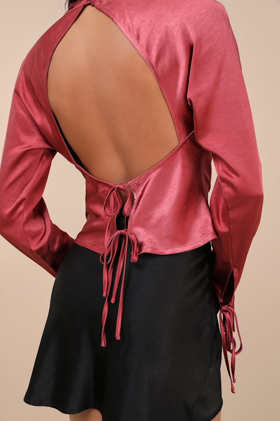 Luxury Sweetness Dark Rose Pink Satin Backless Top