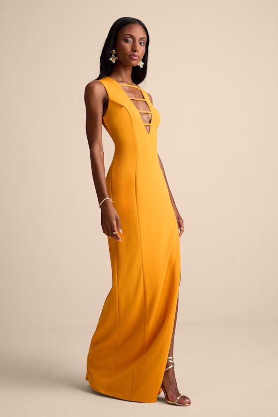 Sabrina Golden Yellow Cutout Sleeveless Maxi Dress